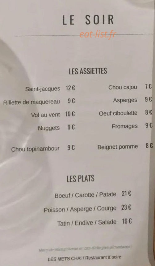 Les Mets Chai — carte page 1