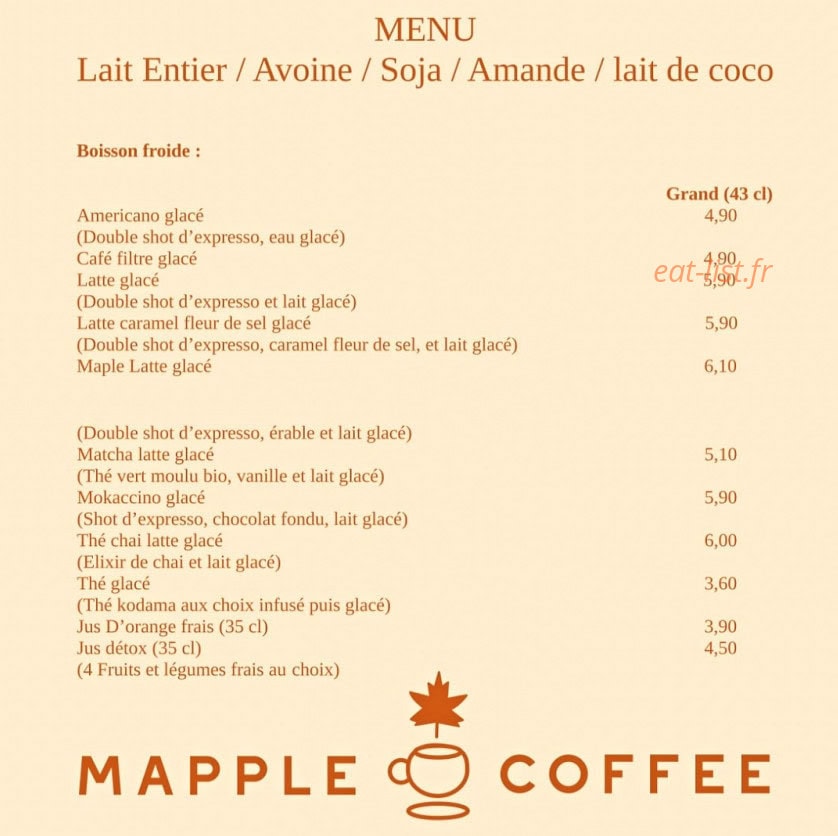 Mapple Coffee — carte page 2