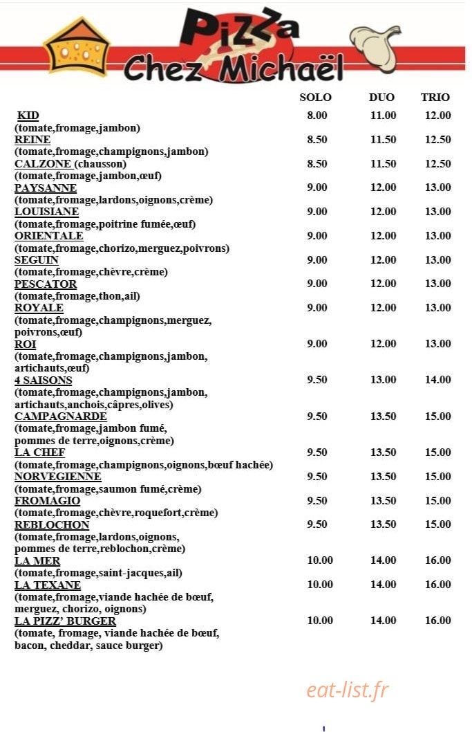 Michaël Pizzas — carte page 1