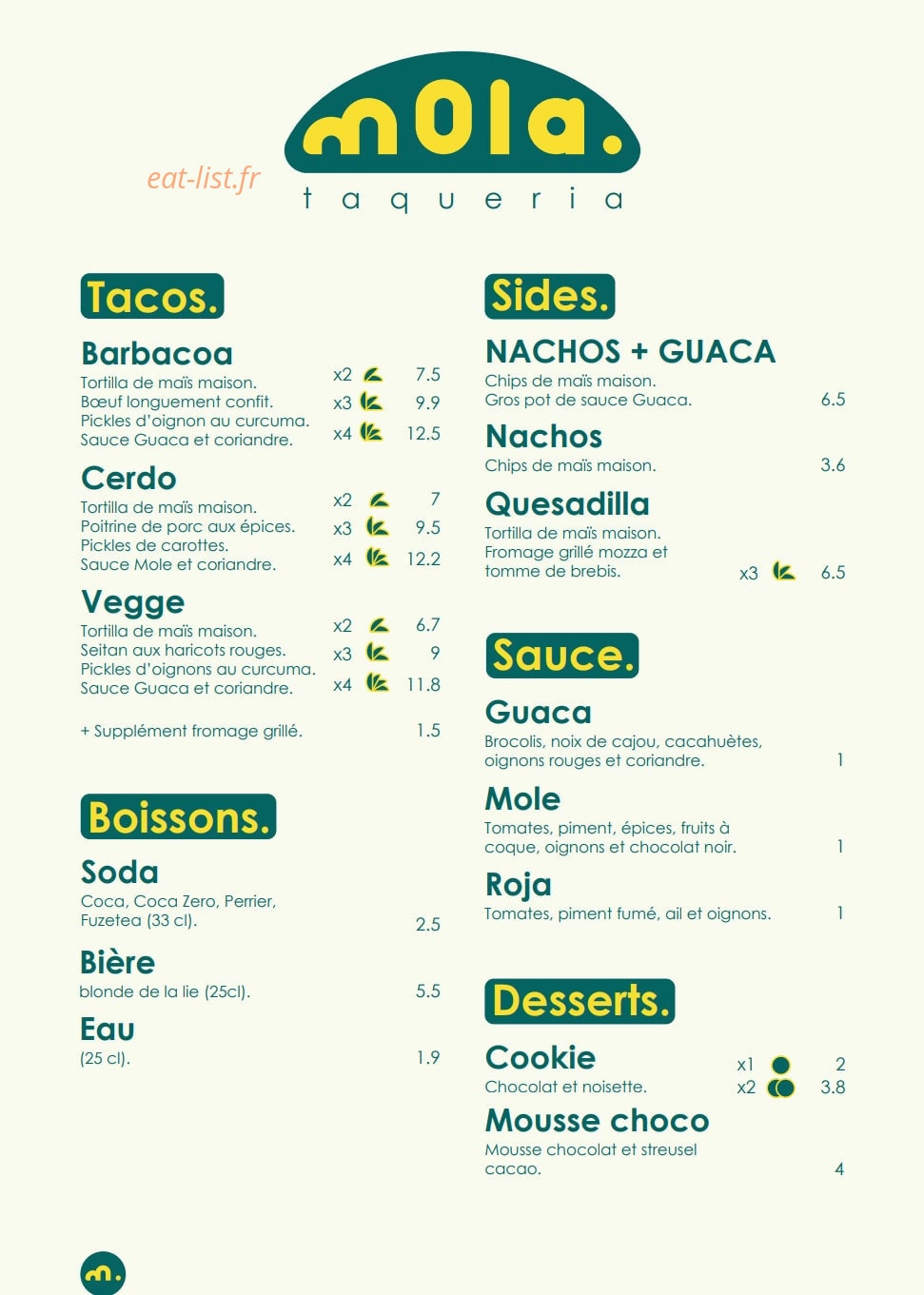 Mola taqueria — carte page 1
