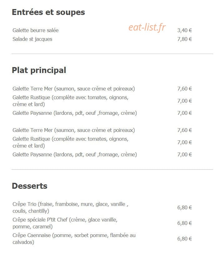 O p'tit chef — carte page 2
