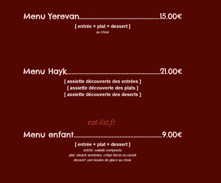 Restaurant Anouche — carte page 1