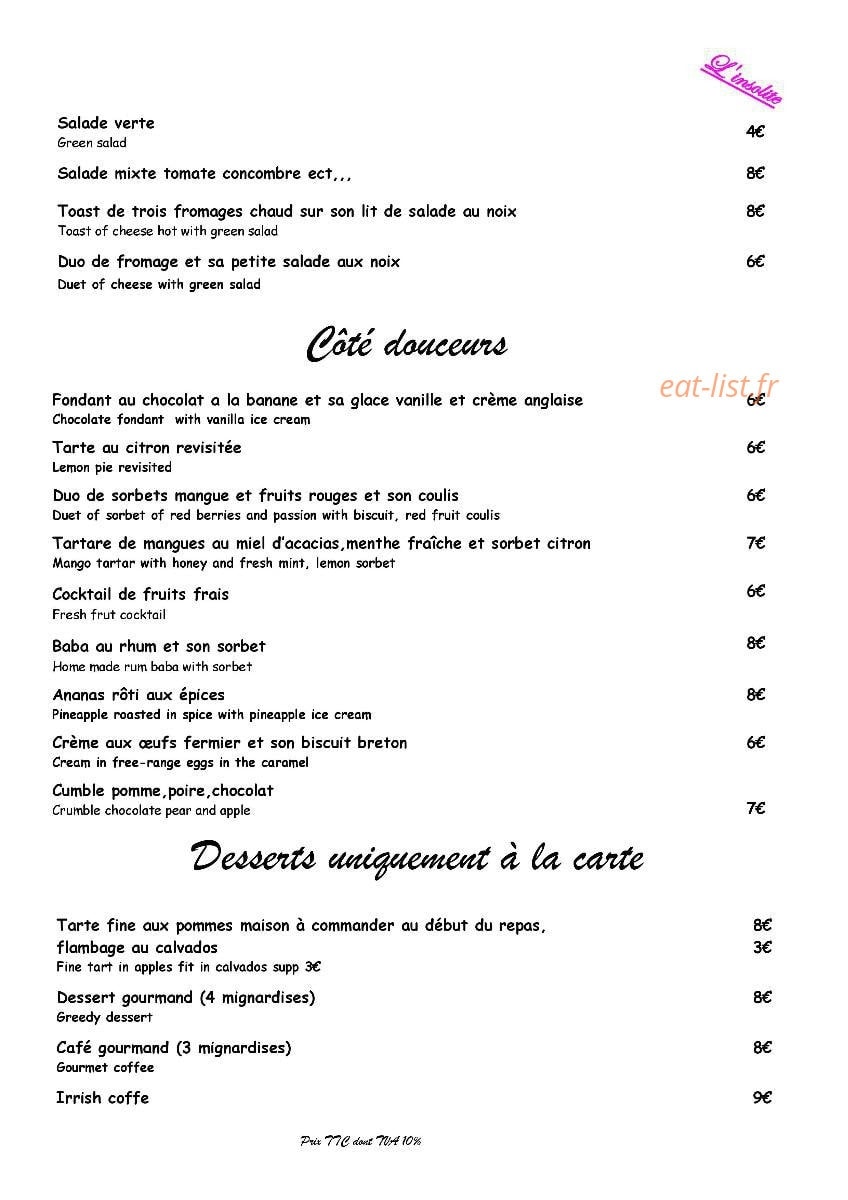 Restaurant L'Insolite — carte page 3