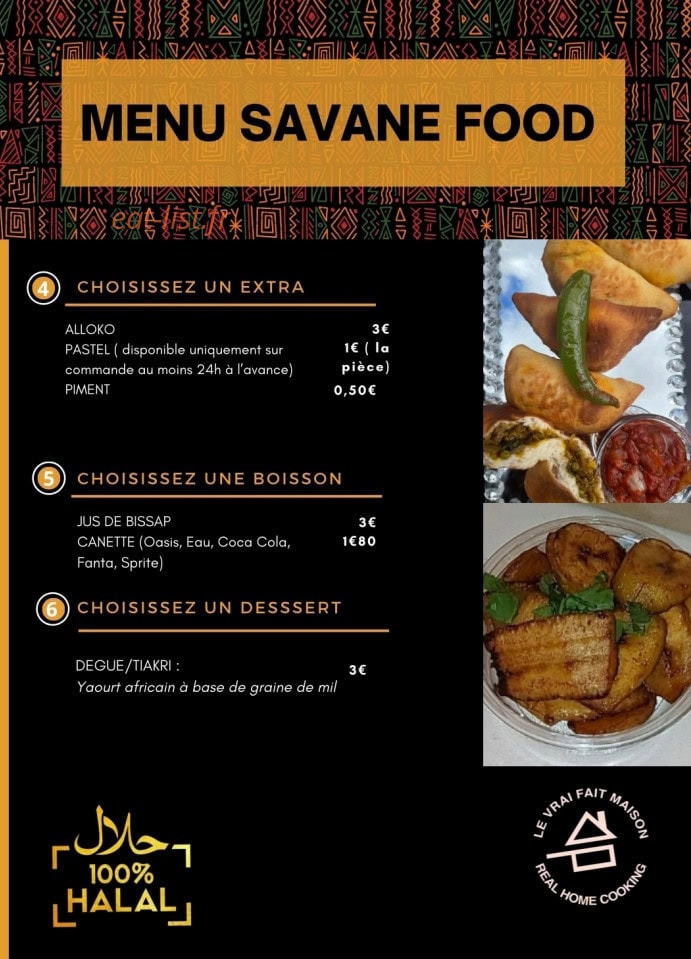 Savane food — carte page 1