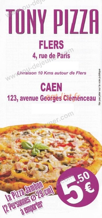 Tony Pizza — carte page 1