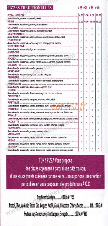 Tony Pizza — carte page 2