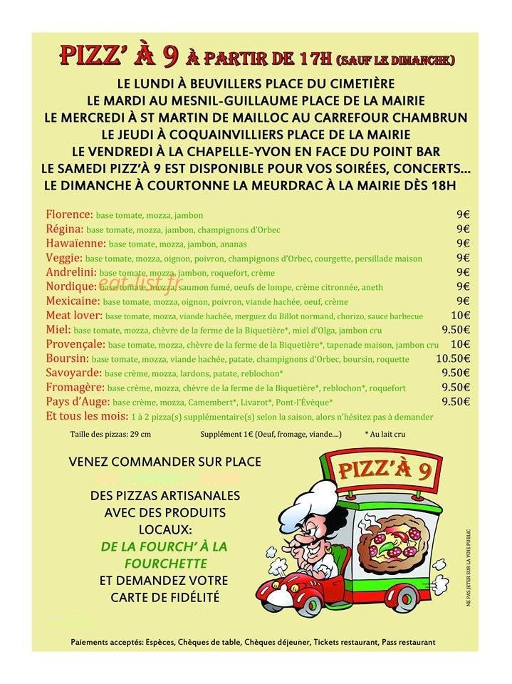 Pizz'à 9 — carte page 1
