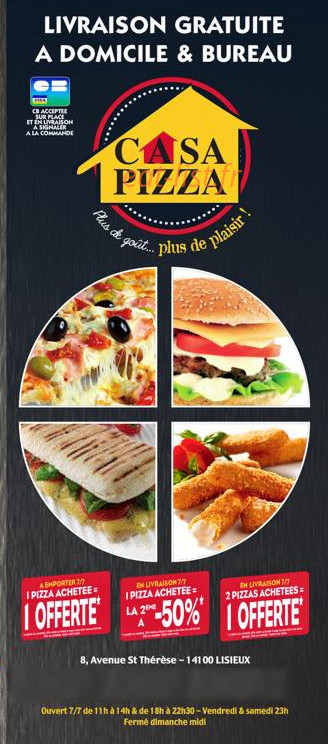Casa Pizza — carte page 1