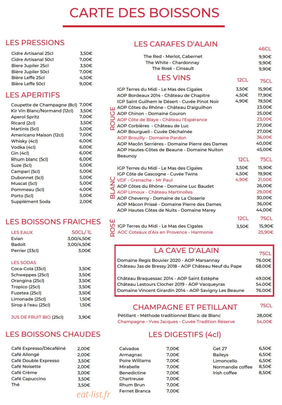 Chez Alain — carte page 2