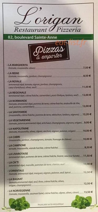 L'origan — carte page 1