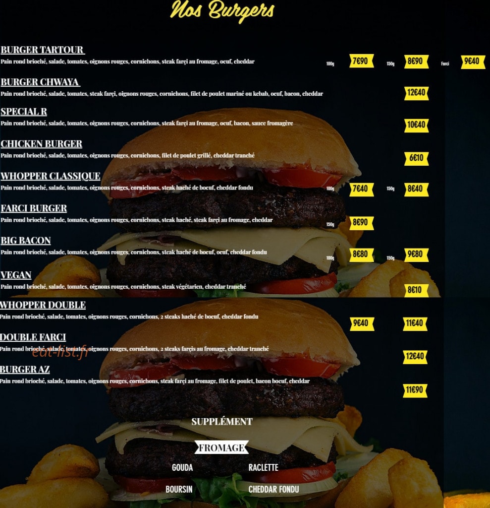 Lexo Burger — carte page 1