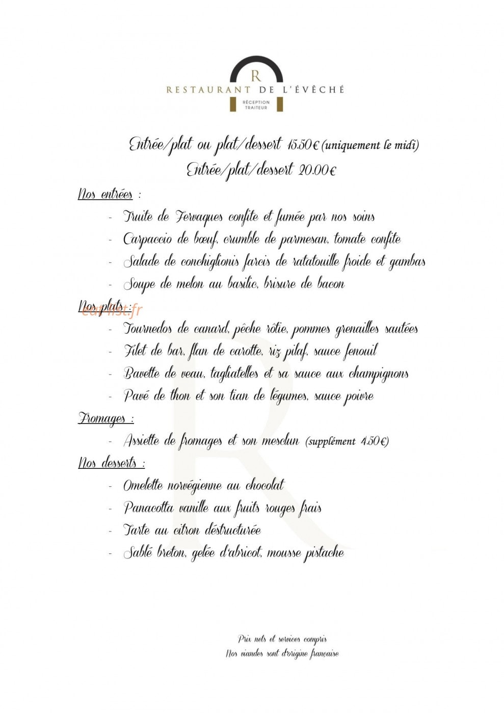 Restaurant de L'Evêché — carte page 2