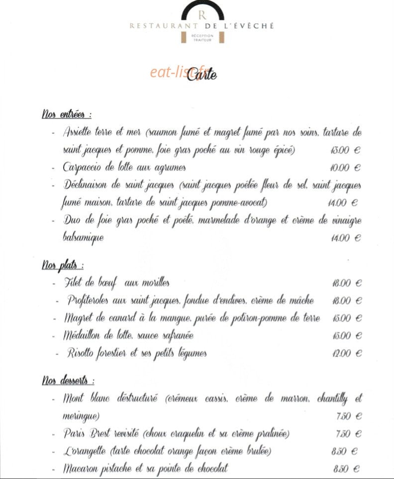 Restaurant de L'Evêché — carte page 1
