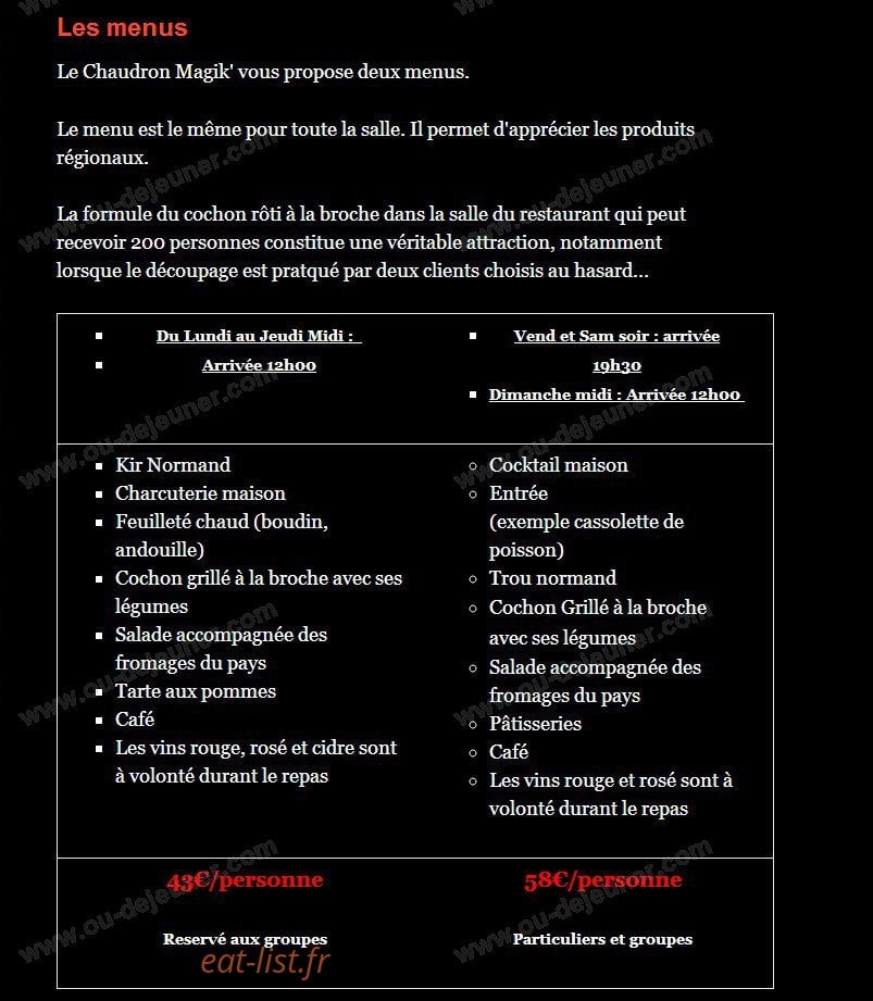 Le Chaudron Magik' — carte page 1