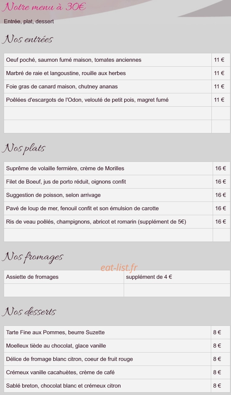 Carte et menu de L'Auberge Saint Germain à Condé-en-Normandie — Les entrées, plats et desserts