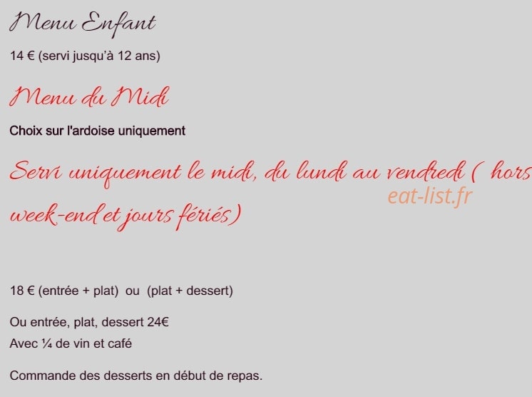 Carte et menu de L'Auberge Saint Germain à Condé-en-Normandie — Menu enfant et menu du midi