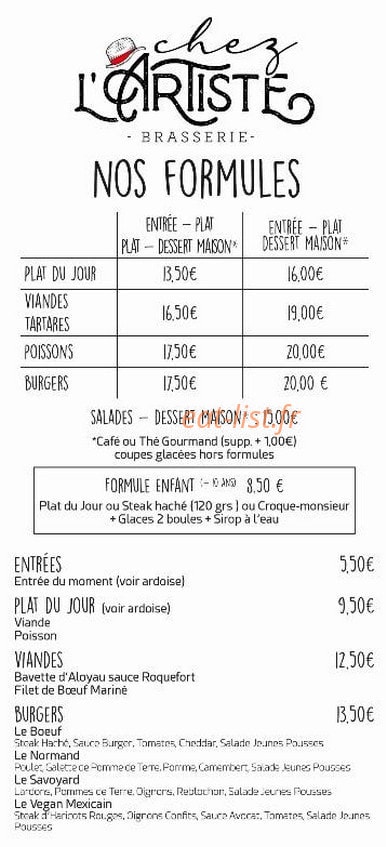 Chez L'Artiste — carte page 1