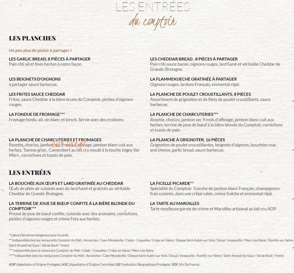 Le Comptoir du Malt — carte page 2
