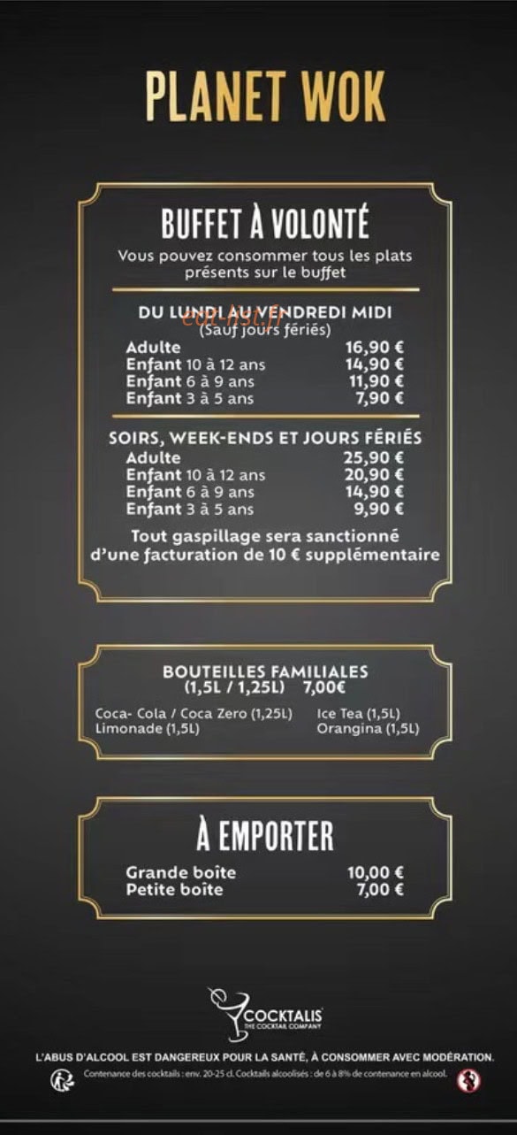 Carte et menu de planet wok à Mondeville — Buffet a volonté