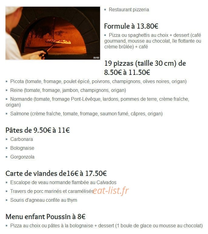 Carte et menu de La Picota à Bonneville la Louvet — La formule, les pizzas, les pâtes, les viandes...