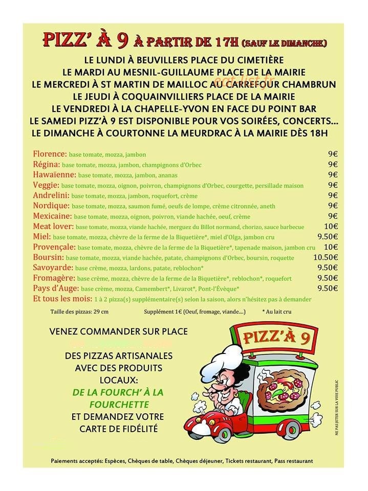 Pizz'à 9 — carte page 1