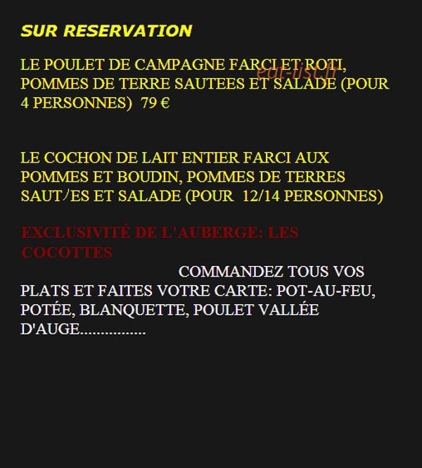 Carte et menu de Auberge des Deux Tonneaux à Les Authieux sur Calonne — Les plats sur réservation