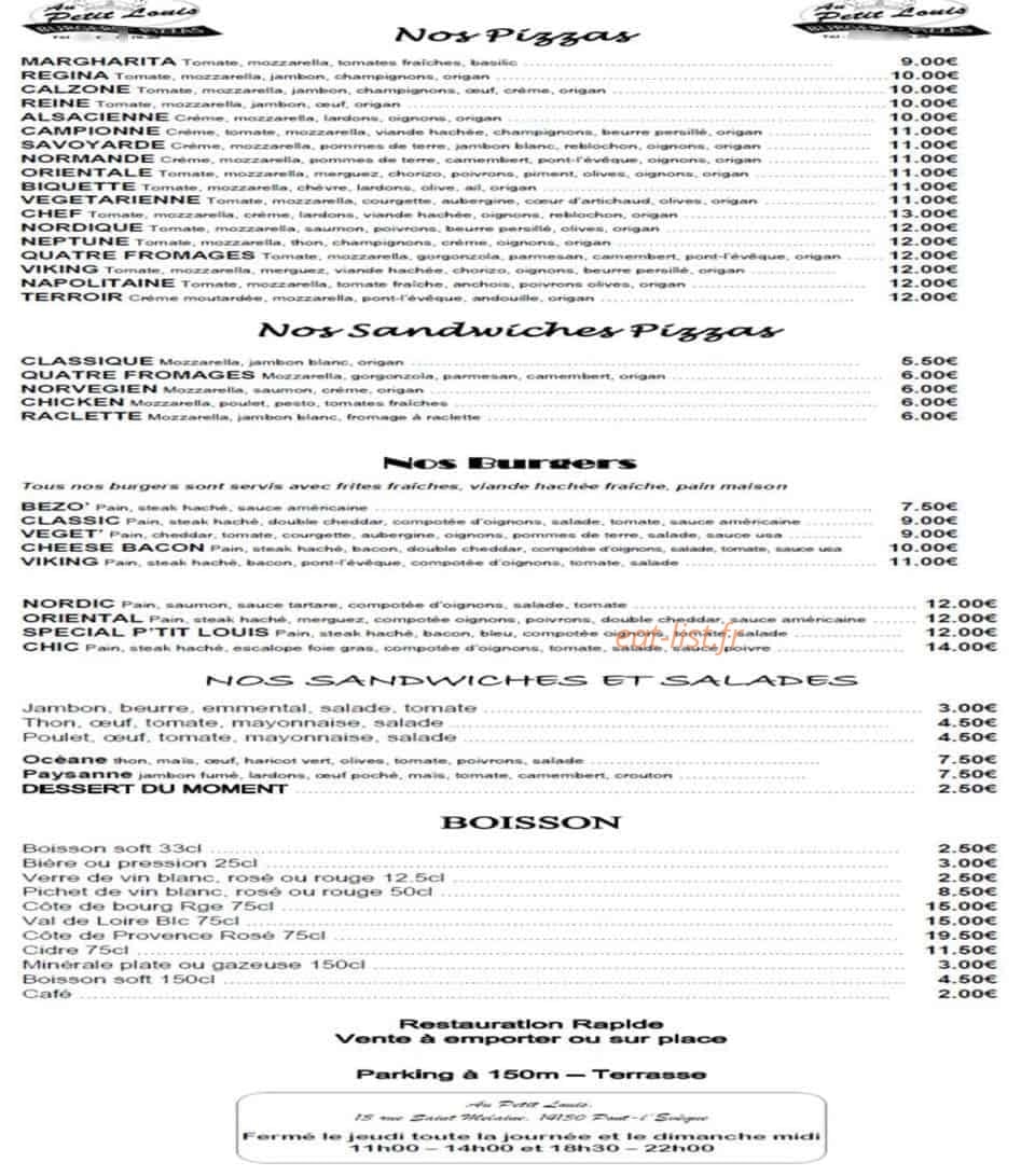 Au Petit Louis — carte page 1