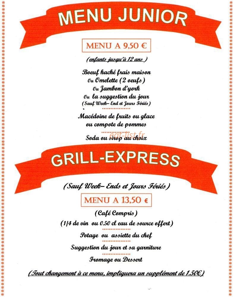 Carte et menu de Auberge Des Dominicaines à Pont l'Eveque — Le menu enfant et grill express