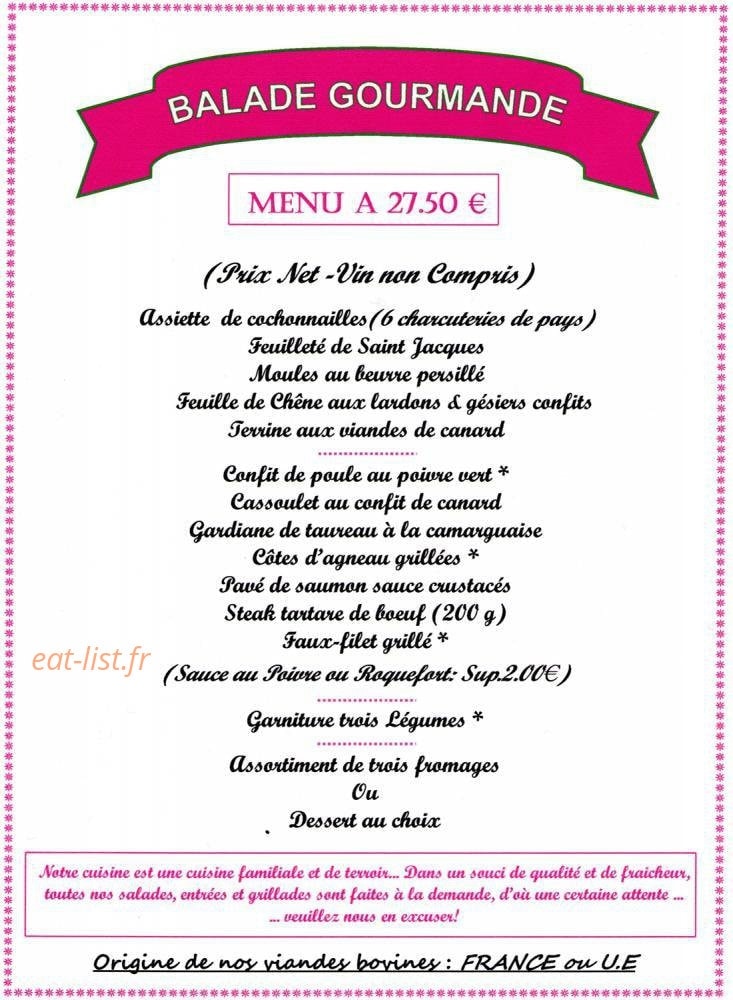 Carte et menu de Auberge Des Dominicaines à Pont l'Eveque — Le menu balade gourmande