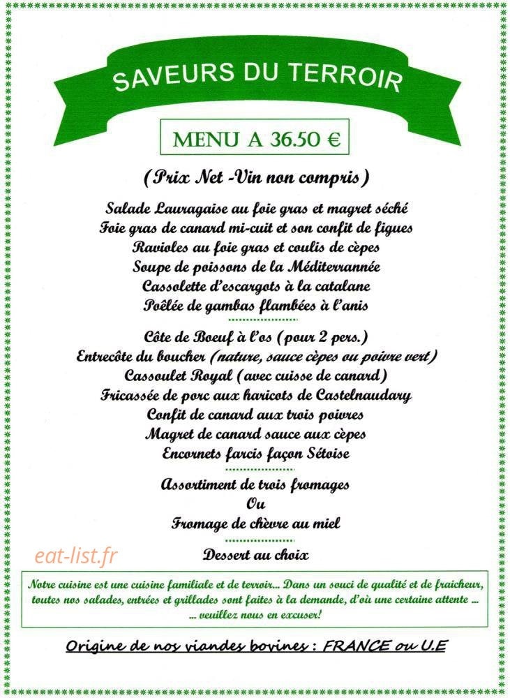 Carte et menu de Auberge Des Dominicaines à Pont l'Eveque — Le menu saveurs du terroir