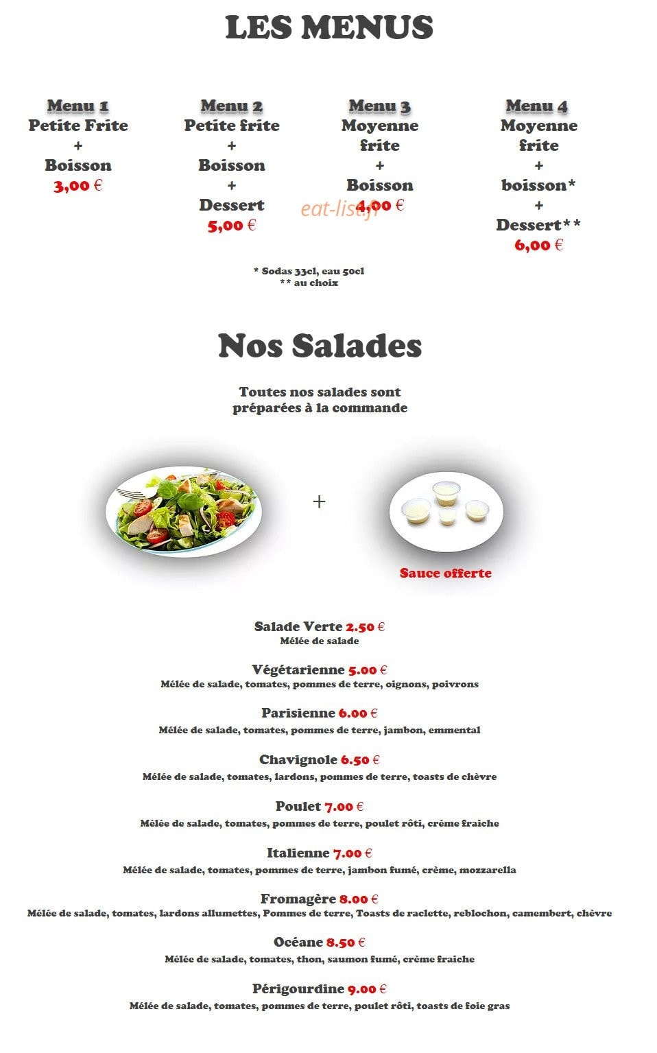 Pizza Burger — carte page 1
