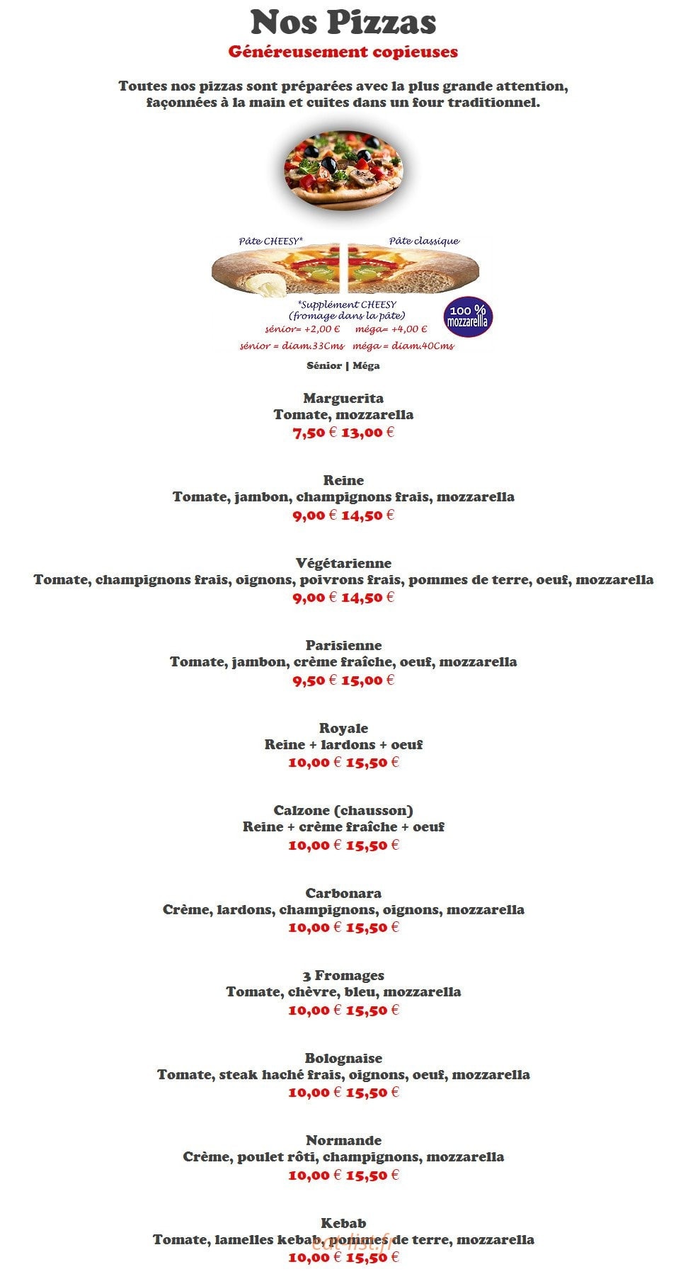 Pizza Burger — carte page 8