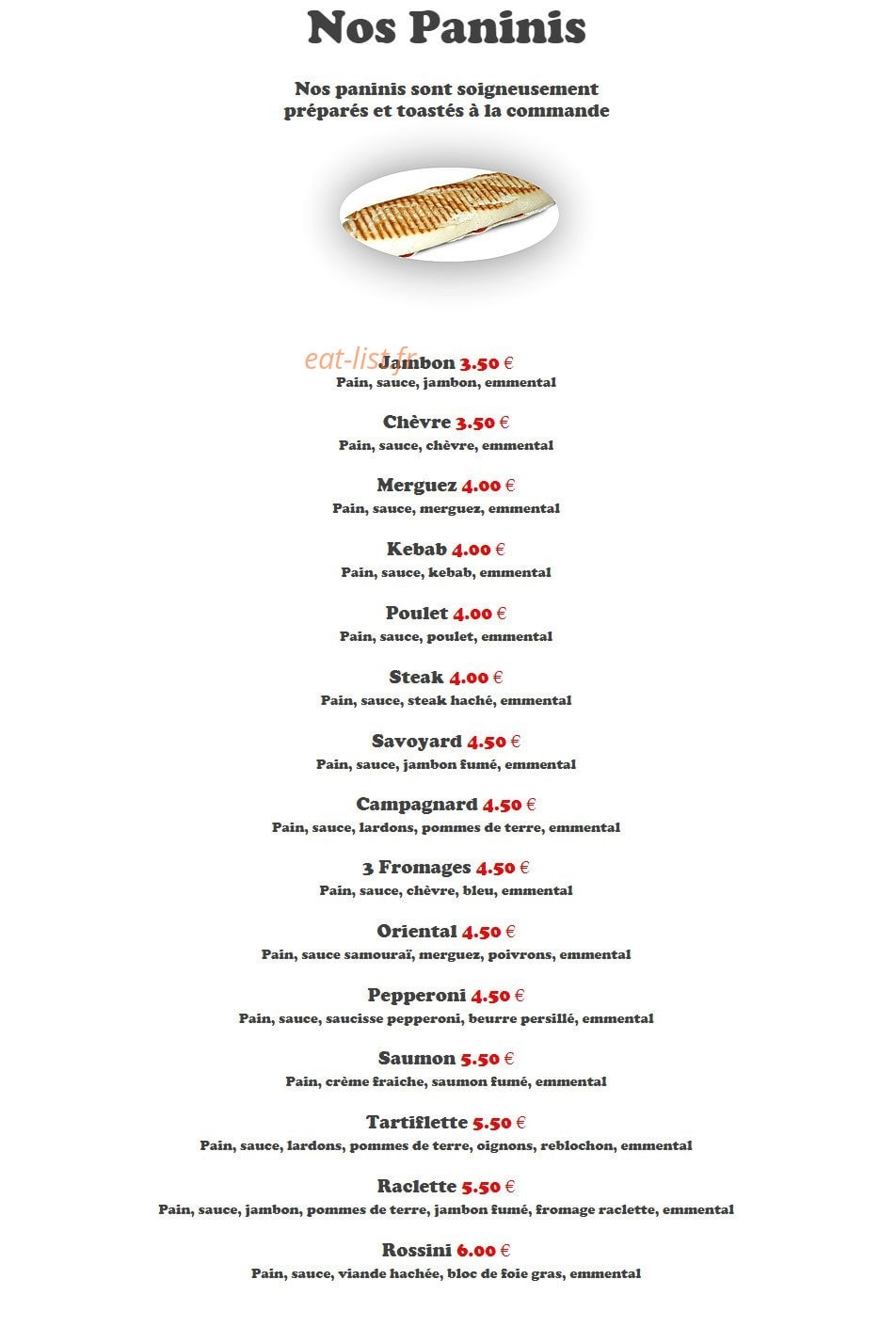 Pizza Burger — carte page 3