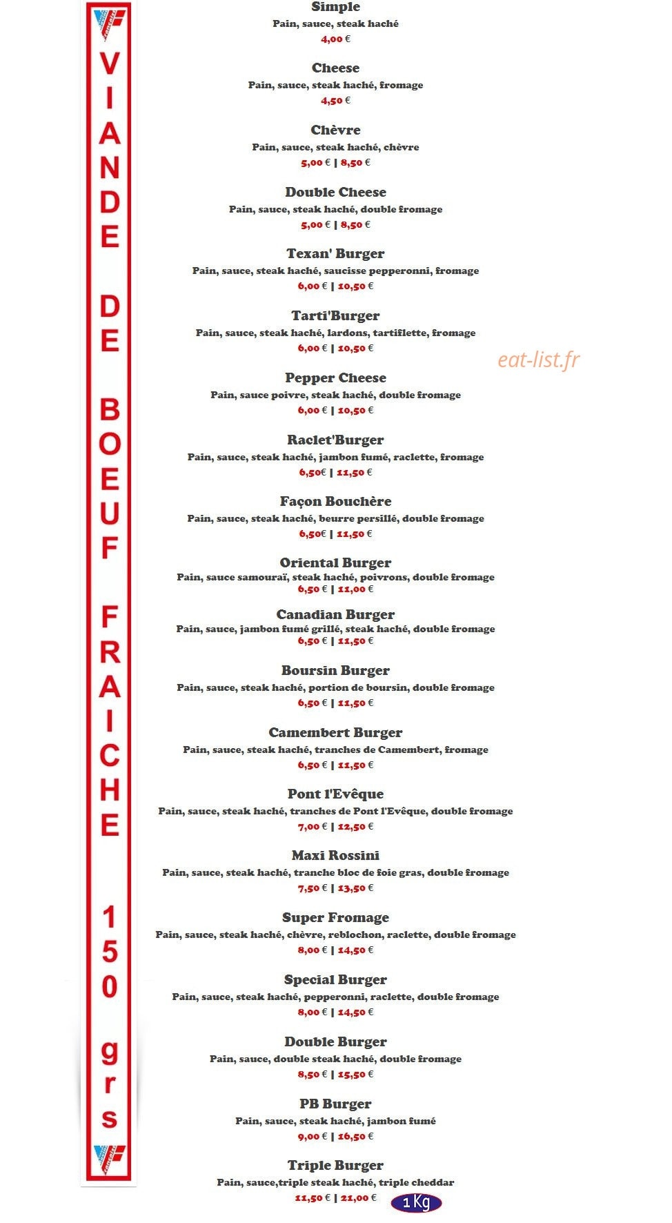 Pizza Burger — carte page 7