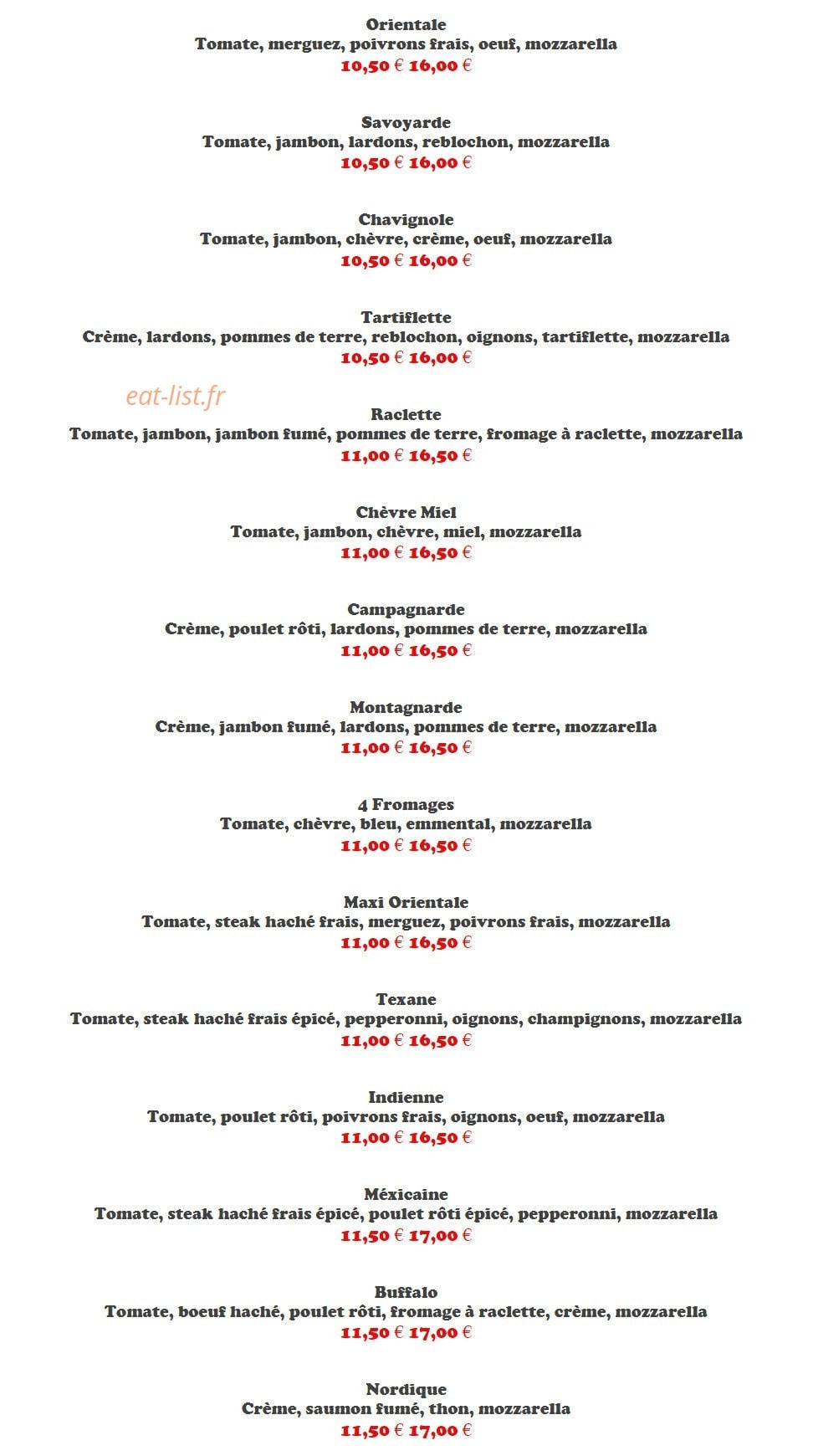 Pizza Burger — carte page 9
