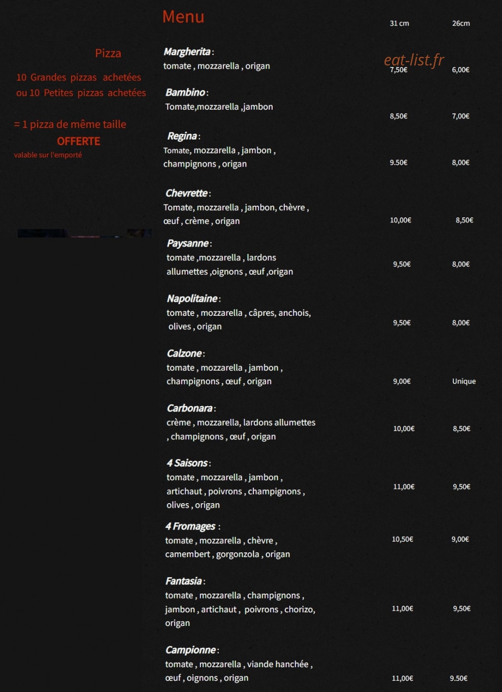 Pizzeria la Gondole — carte page 1