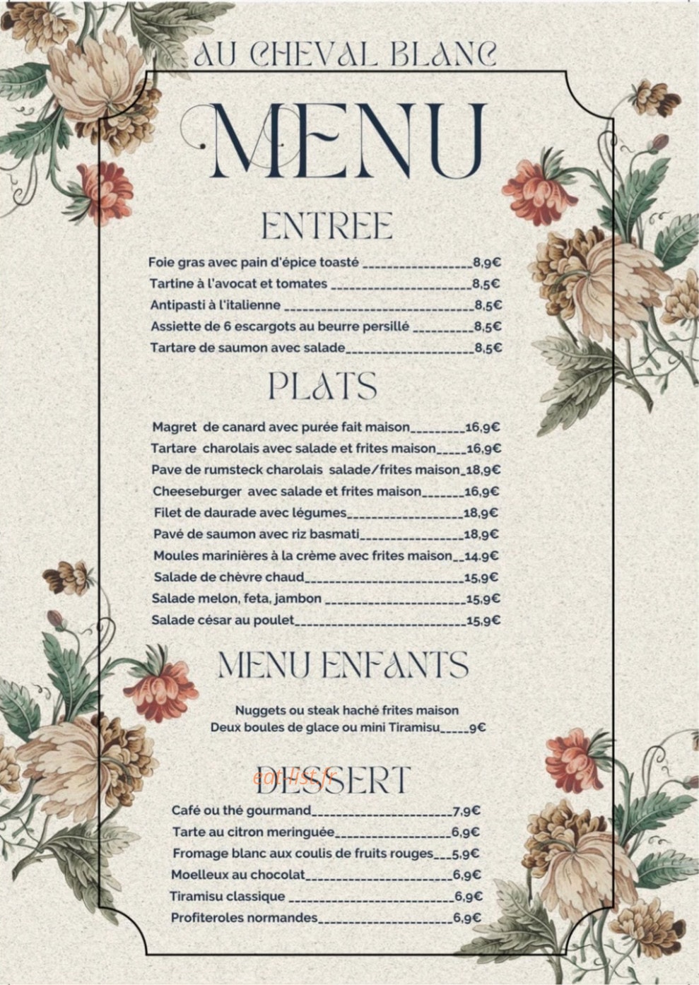 Au Cheval Blanc — carte page 1