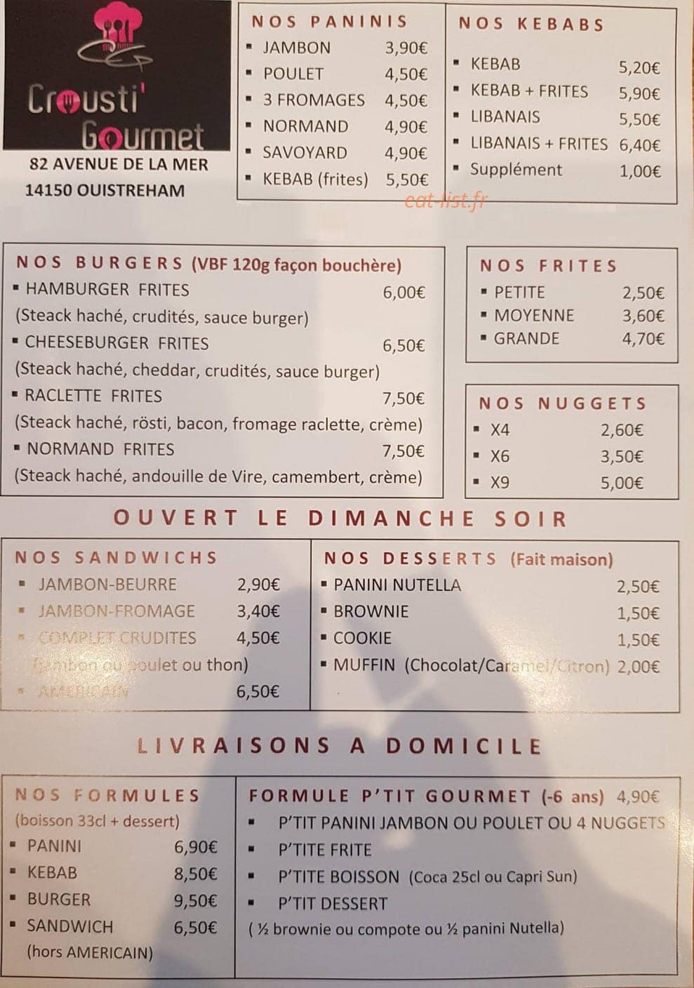 Crousti gourmet — carte page 1