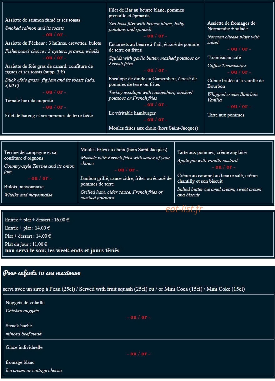 Hôtel Restaurant Le Phare Ouistreham — carte page 7