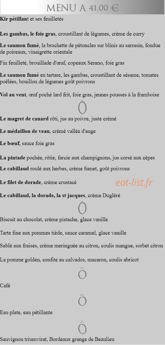 Carte et menu de La Mare Ô Poissons à Ouistreham — Menu à 41€