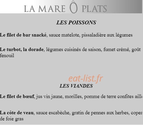 Carte et menu de La Mare Ô Poissons à Ouistreham — Poissons et viandes