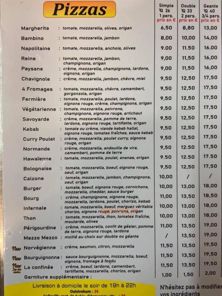 Pizza du Bourg — carte page 1