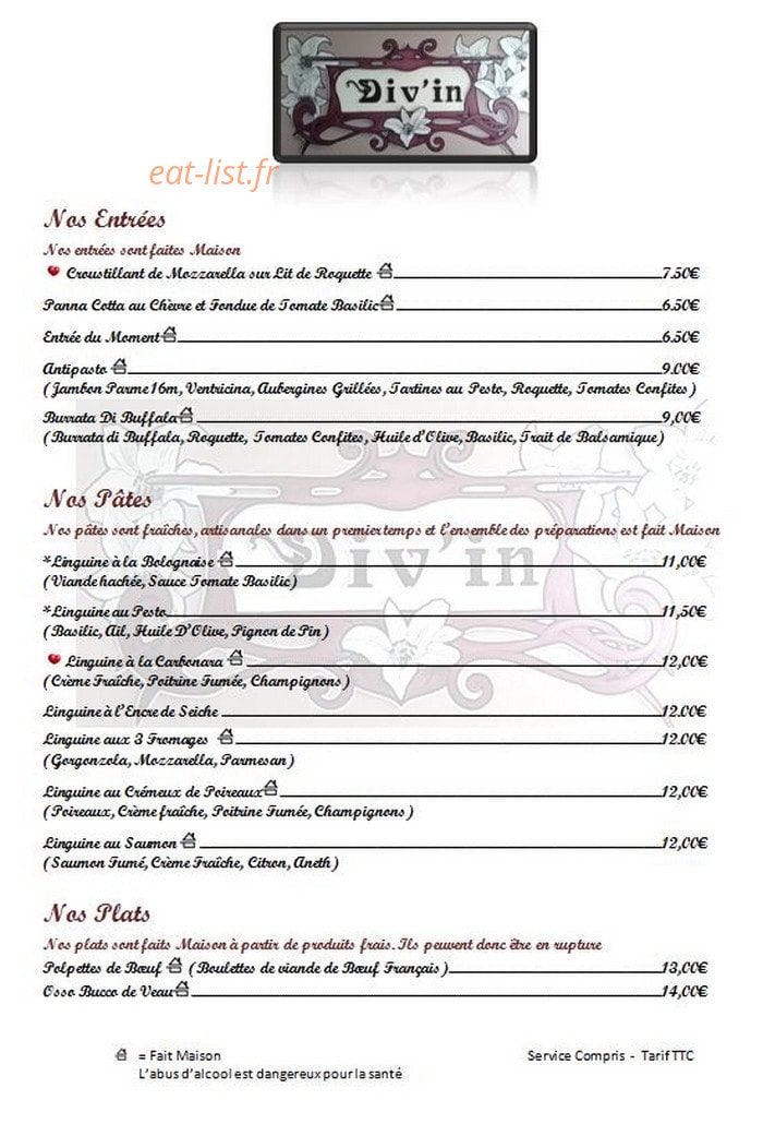 La Div'in — carte page 1