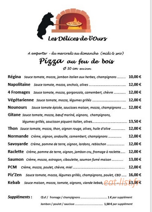 Les Délices de l'Ours — carte page 1