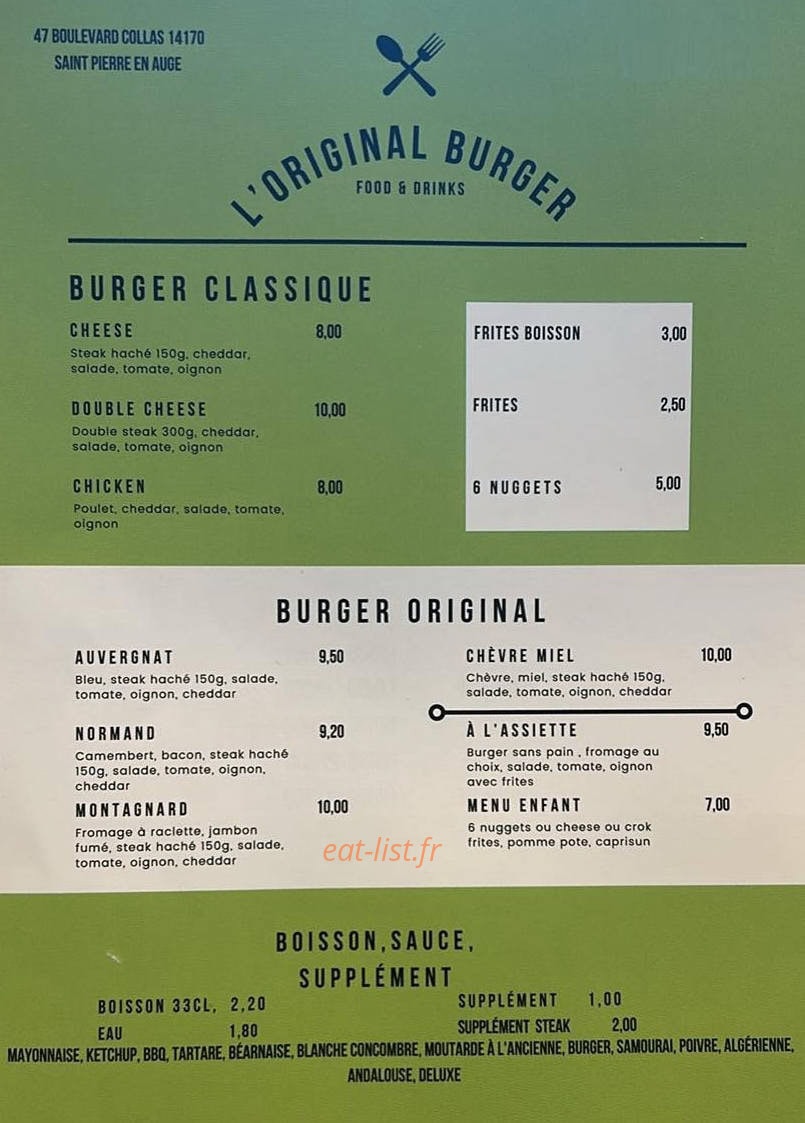 L’Original Burger — carte page 1