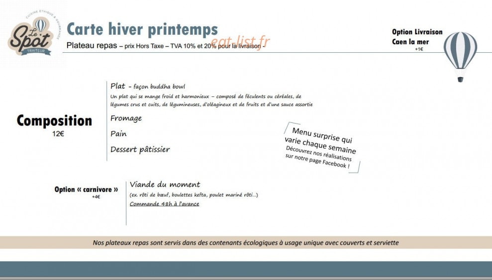 Le Spot Traiteur — carte page 16