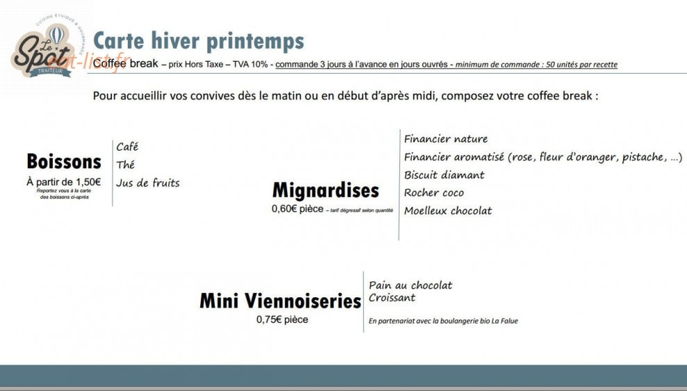 Le Spot Traiteur — carte page 18