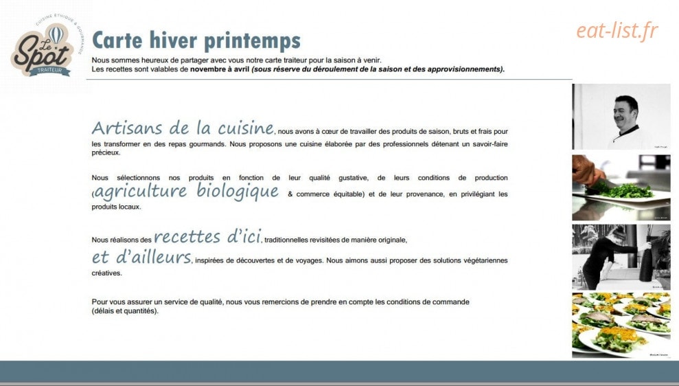 Le Spot Traiteur — carte page 1