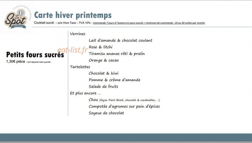 Le Spot Traiteur — carte page 13