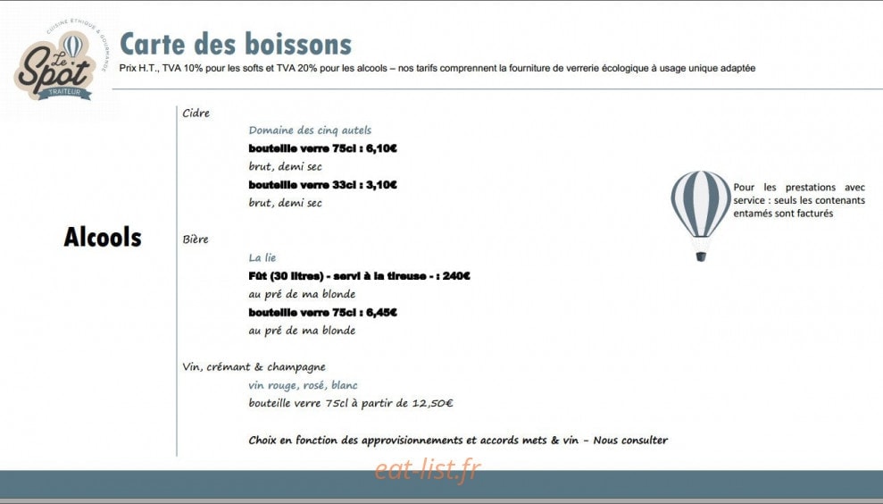 Le Spot Traiteur — carte page 8